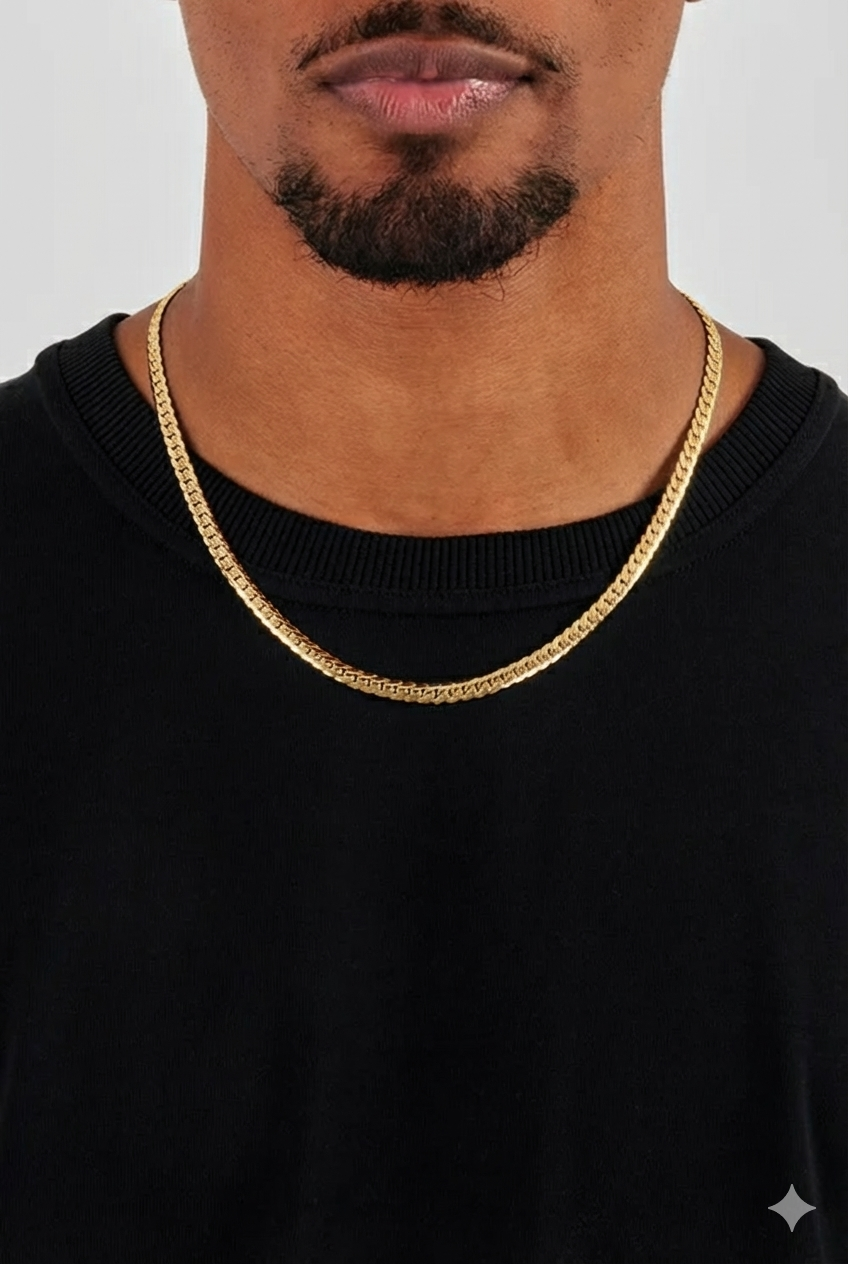 Polished Flat Cuban Chain - Gold