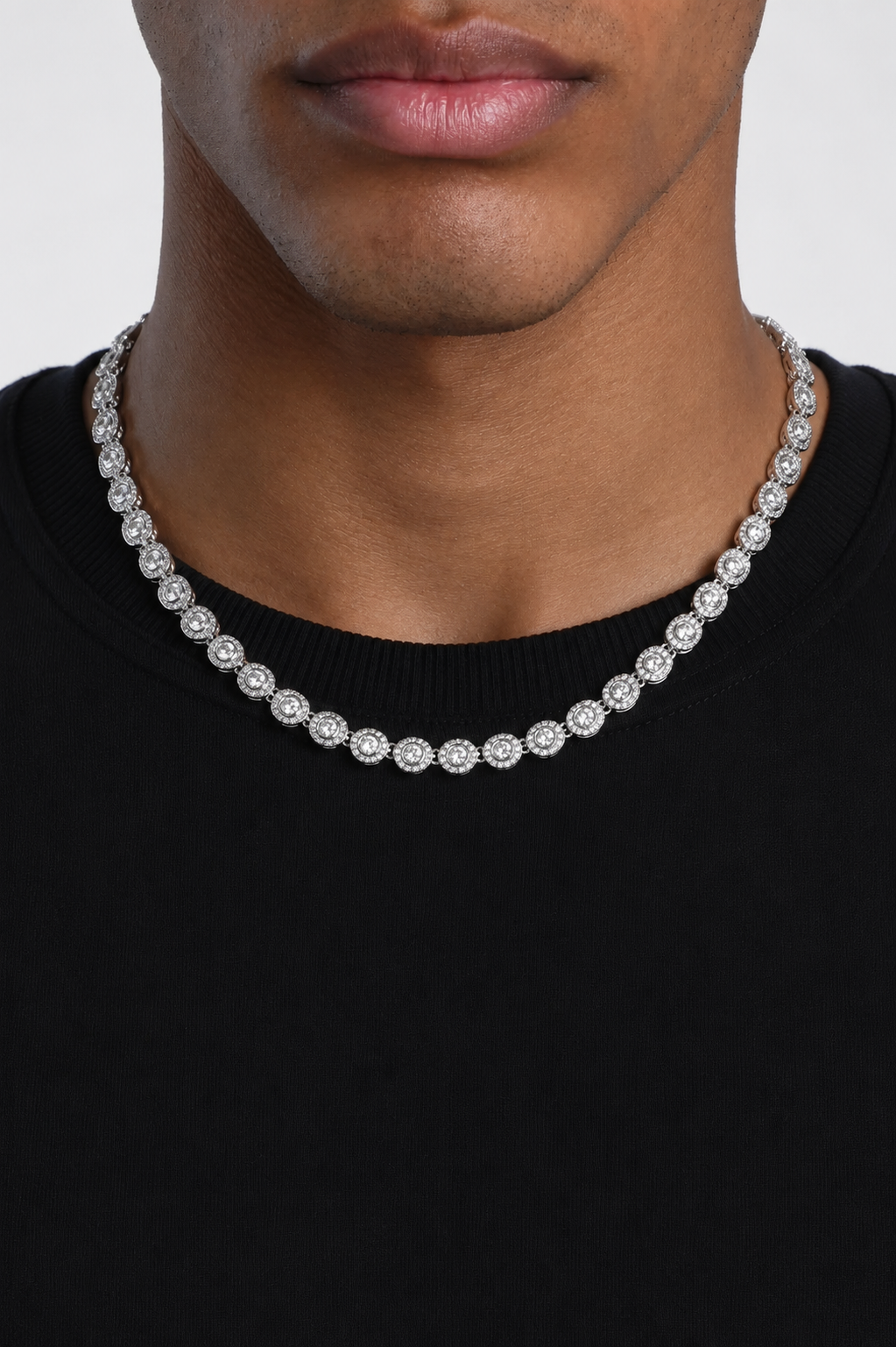 Iced Round Cluster Tennis Chain — Silver