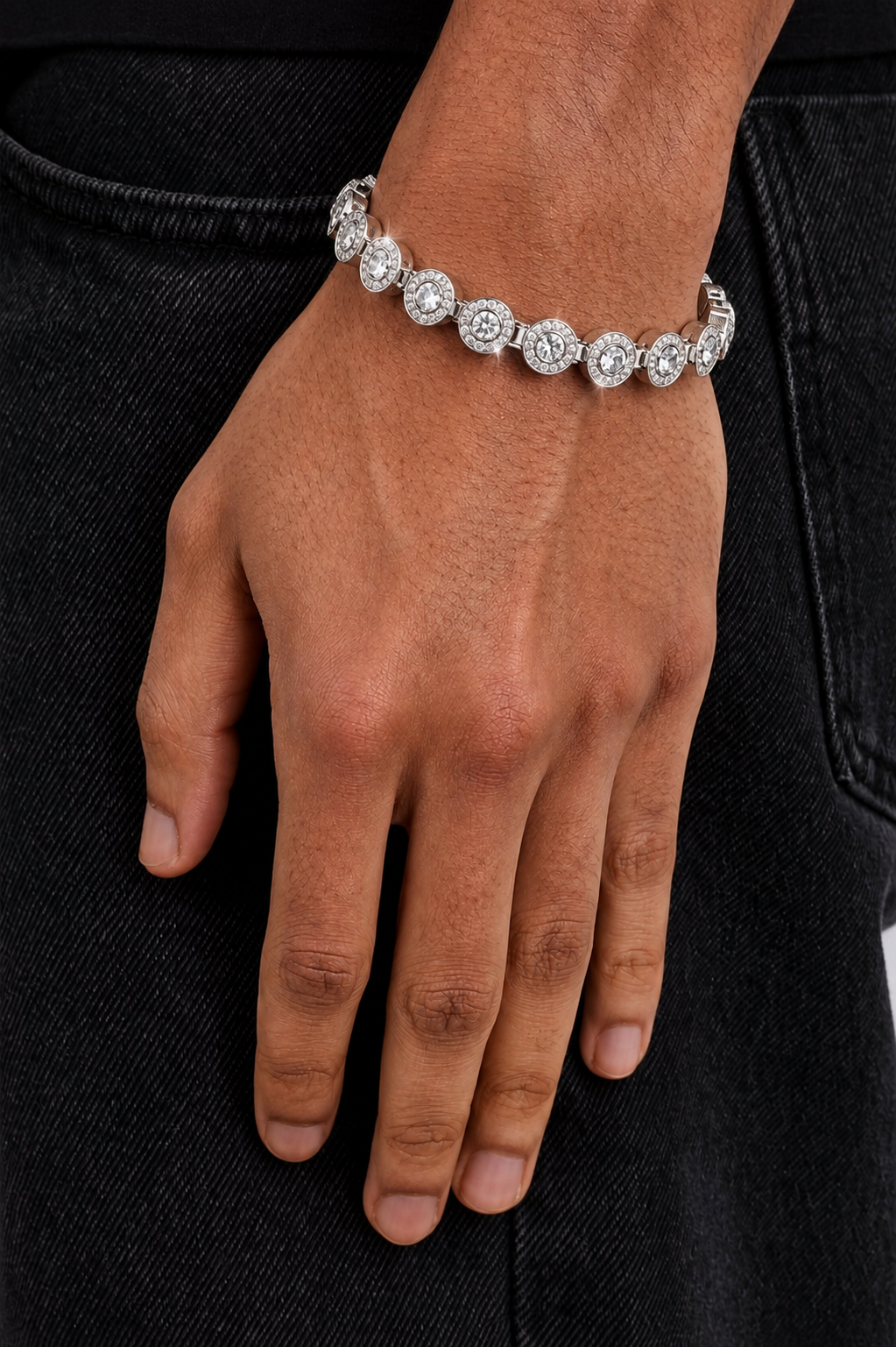 Iced Round Cluster Tennis Bracelet — Silver