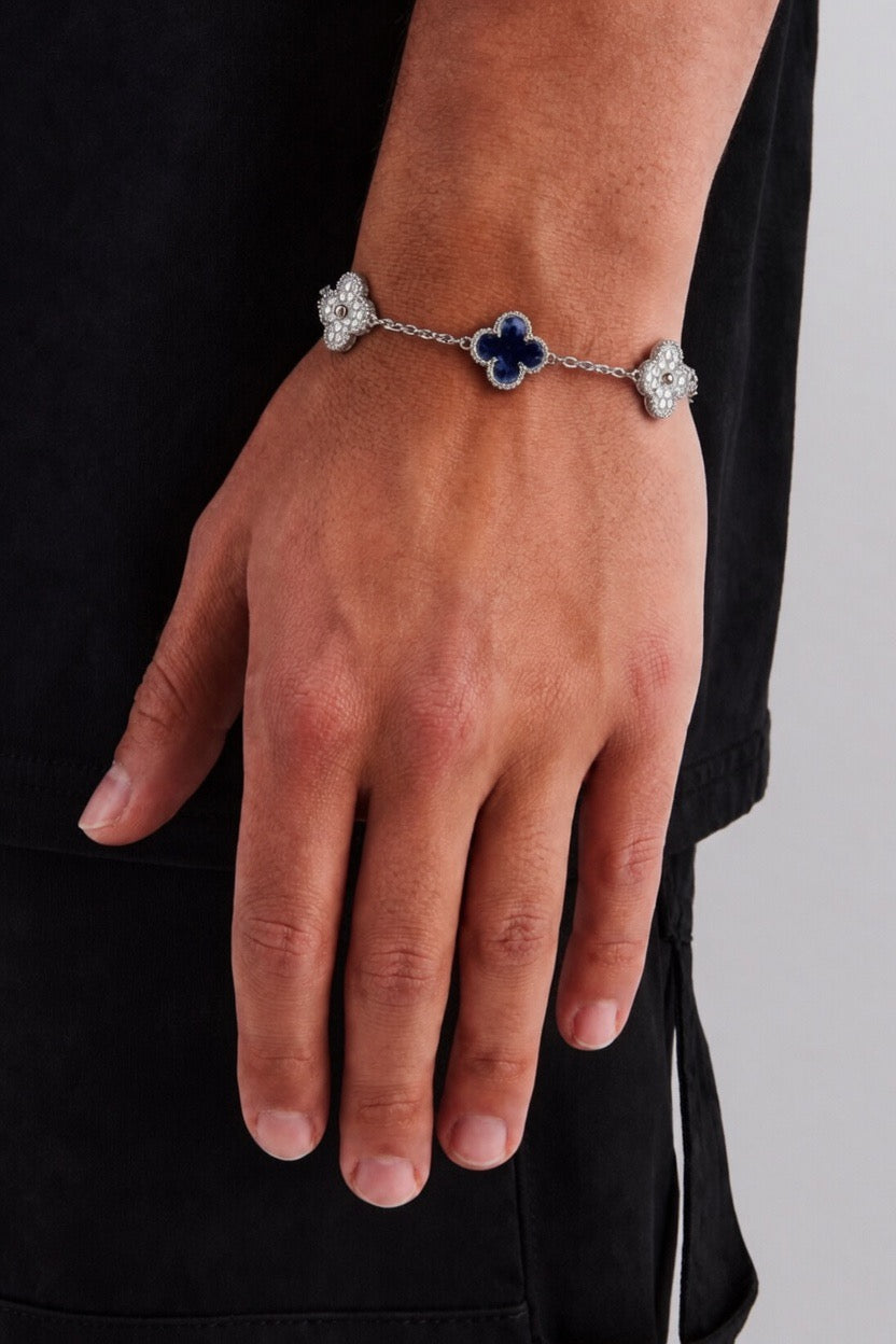 Clover Bracelet — Blue Sapphire & Iced Silver
