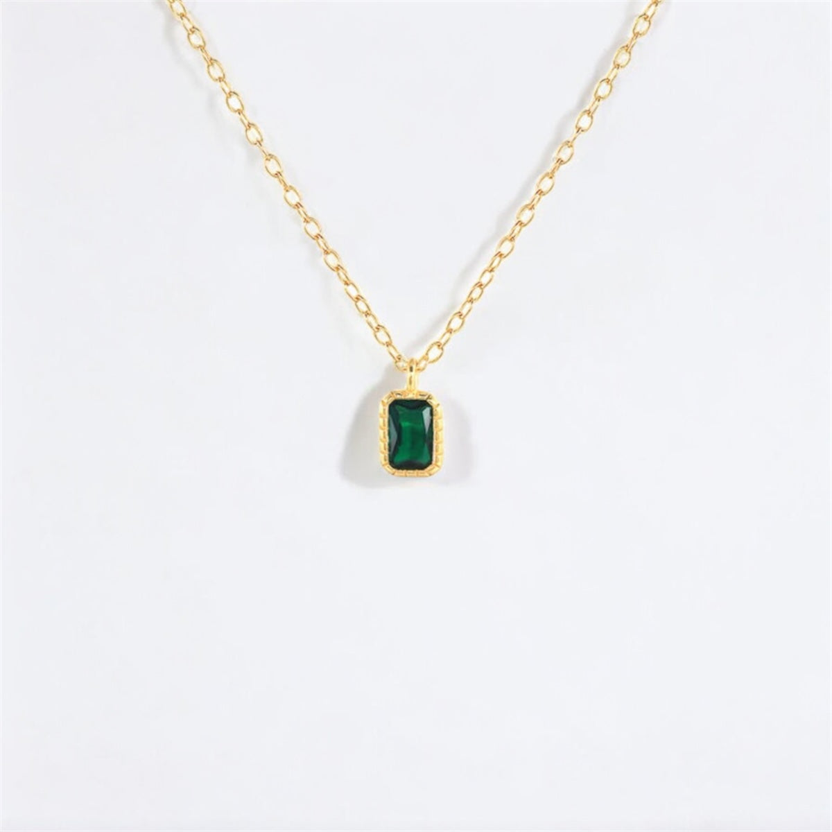 Green Gemstone Gold-Plated Necklace