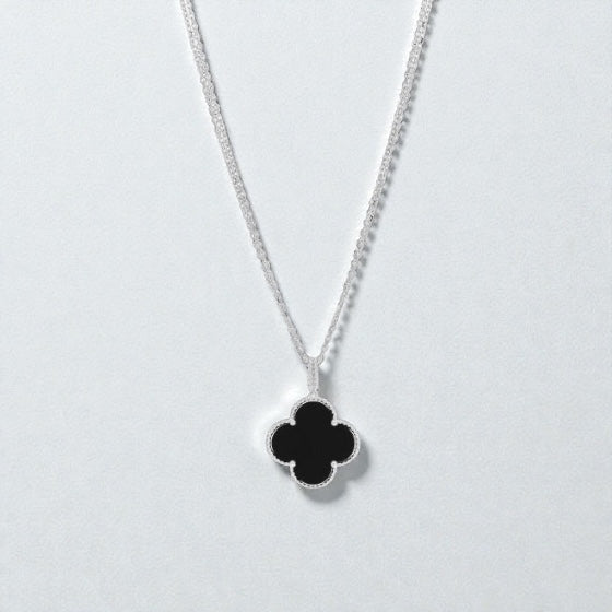Double Pendant Black on Silver Motif Necklace