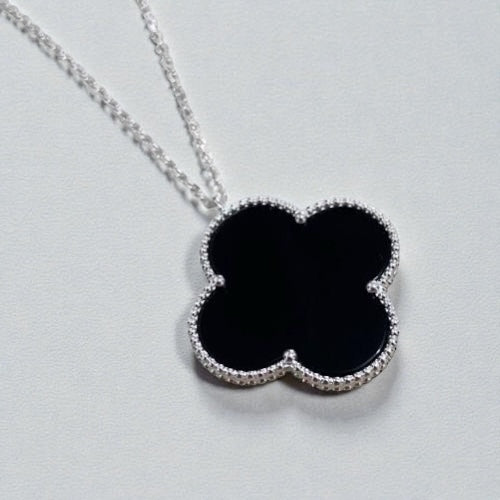 Double Pendant Black on Silver Motif Necklace