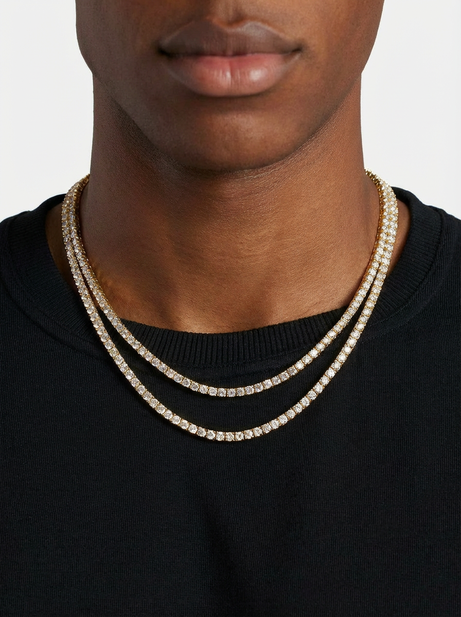Gold Plated Tennis Necklace Duo Bundle (3mm & 5mm)