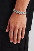 14mm Silver Iced Prong Cuban Bracelet