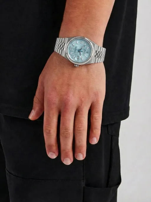 Rolex Land Dweller 950 Platinum Ice-Blue Honeycomb Dial