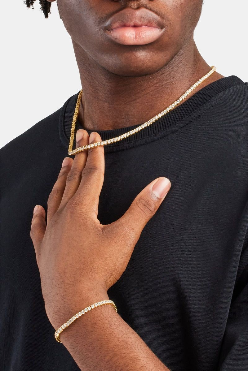 3mm Gold Plated Tennis Bundle (Necklace + Bracelet)