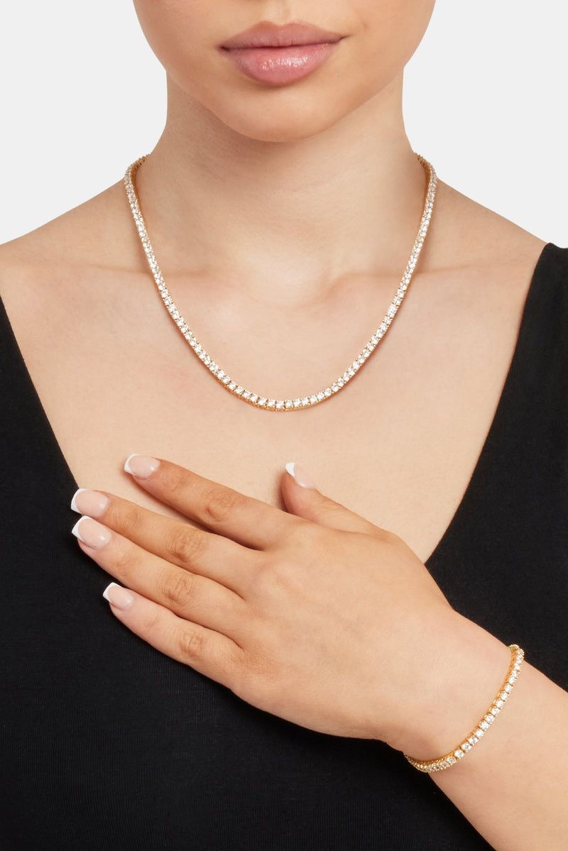 3mm Gold Plated Tennis Bundle (Necklace + Bracelet)