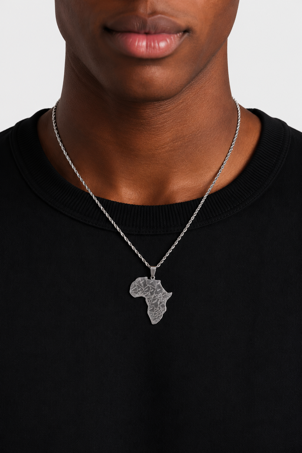 Africa Map Pendant Necklace — Silver