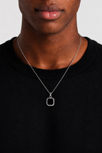 Double-Faced Octagon Pendant Necklace — Black & White Silver