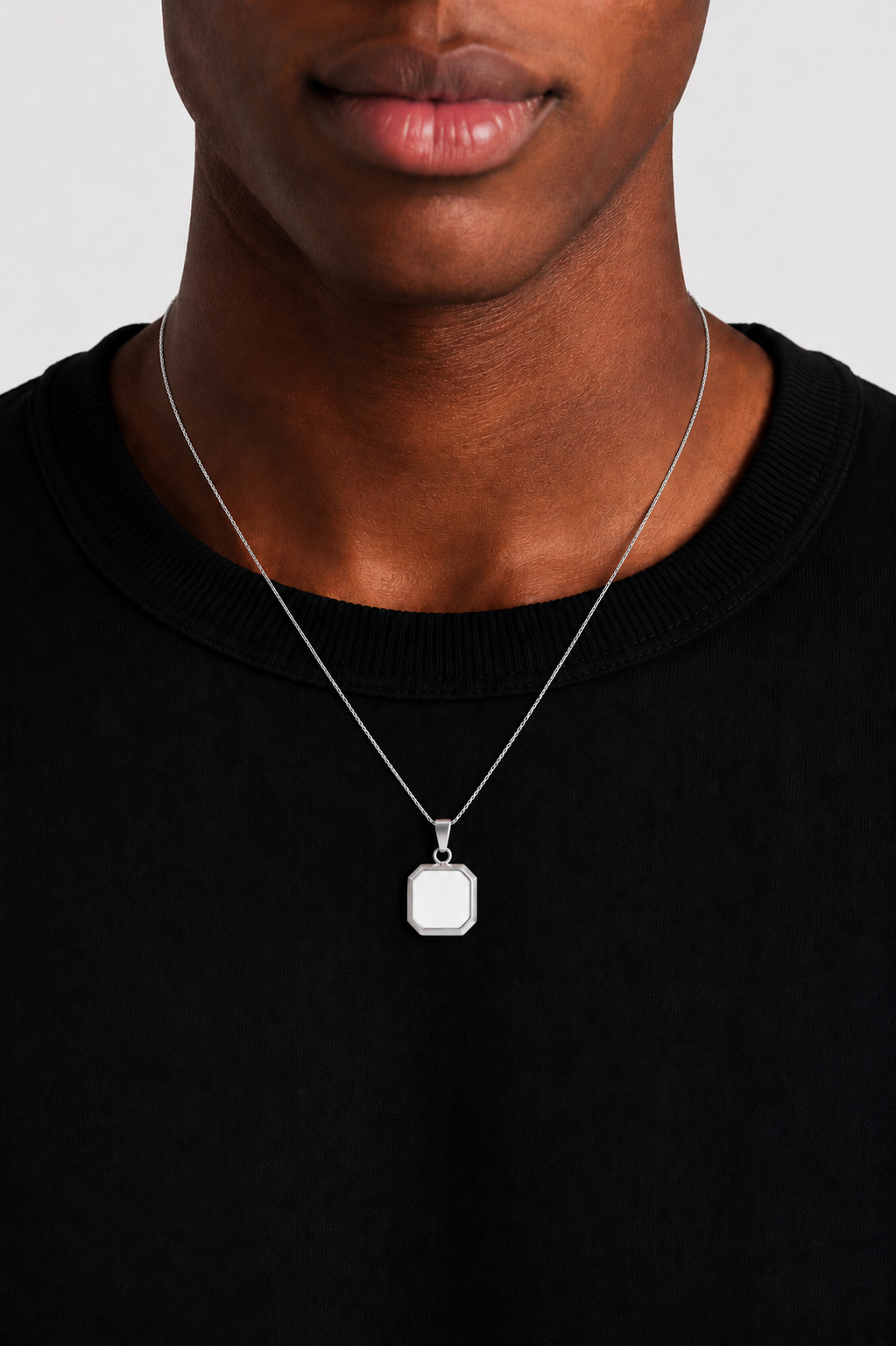 Double-Faced Octagon Pendant Necklace — Black & White Silver