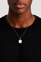 Double-Faced Octagon Pendant Necklace — Black & White Silver