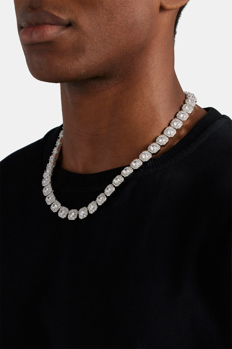 Iced Clustered Tennis Chain — Silver