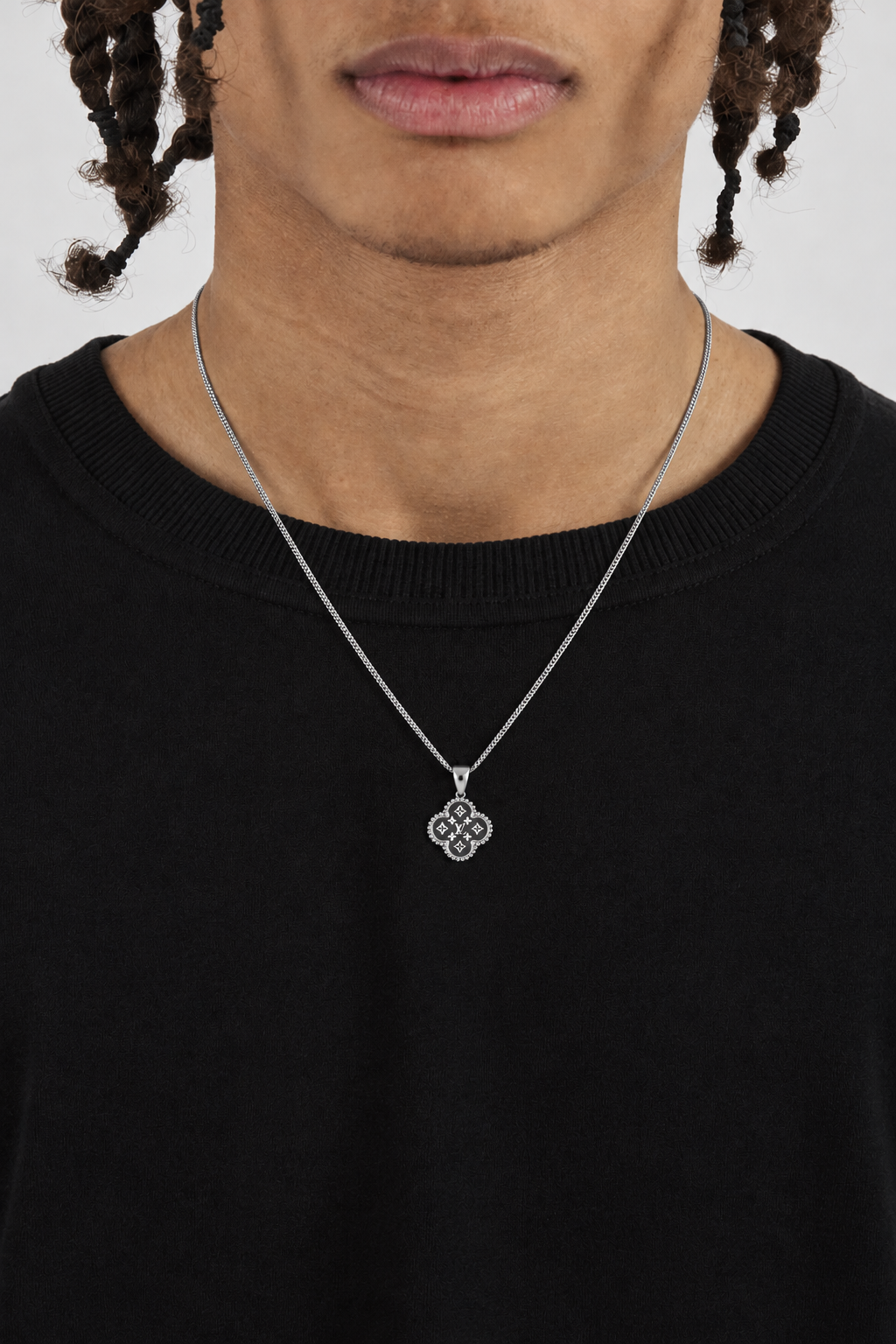 Monogram Flower Pendant Necklace — Silver (LV Style)